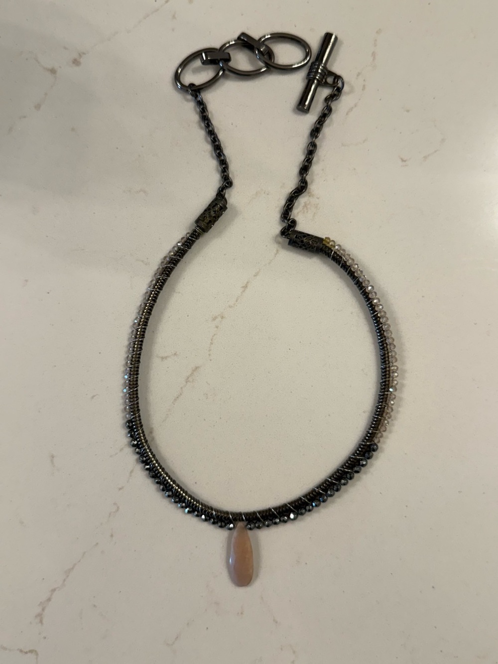 Cynthia Desser Necklace with semiprecious stones. Gunmetal. Adjustable.